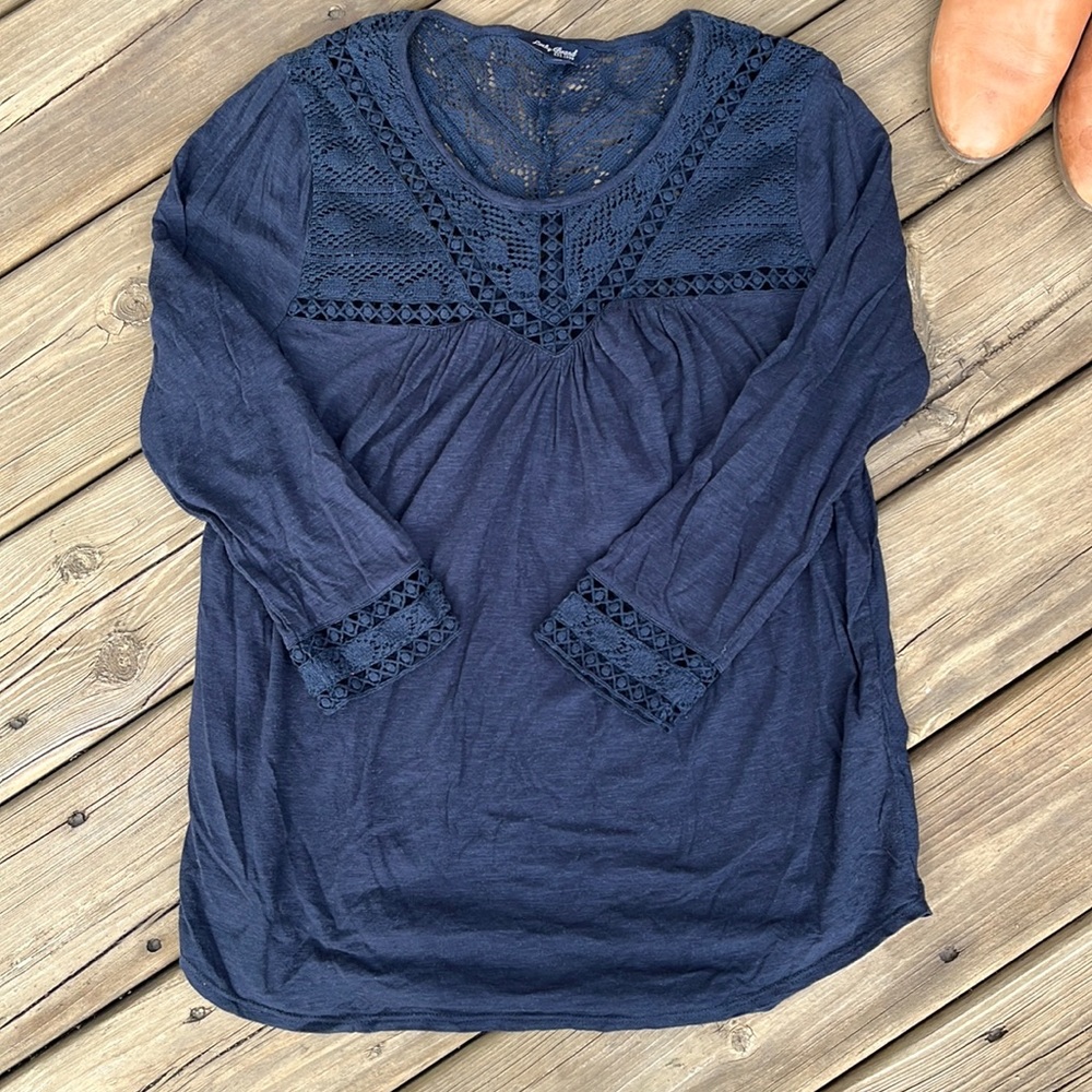 Lucky Brand navy crocheted top